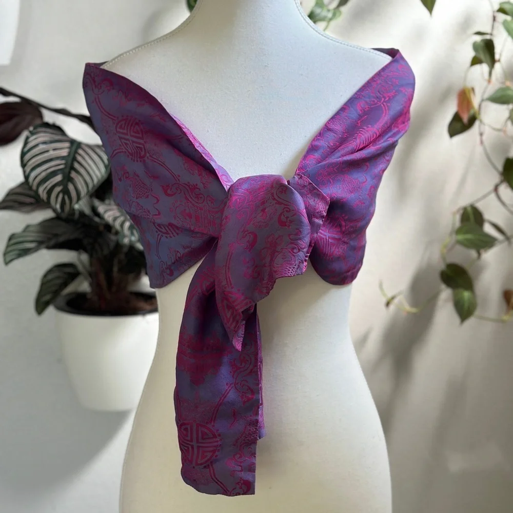 Purple & Pink 100% Silk Jacquard Wrap / Scarf – 55” x 10.5”